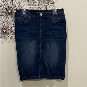 Elegant Navy Denim Pencil Skirt